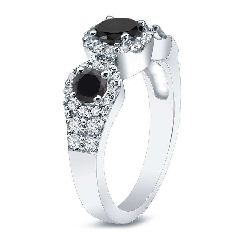Auriya Platinum 1 1/5ctw 3-stone Black Diamond Engagement Ring
