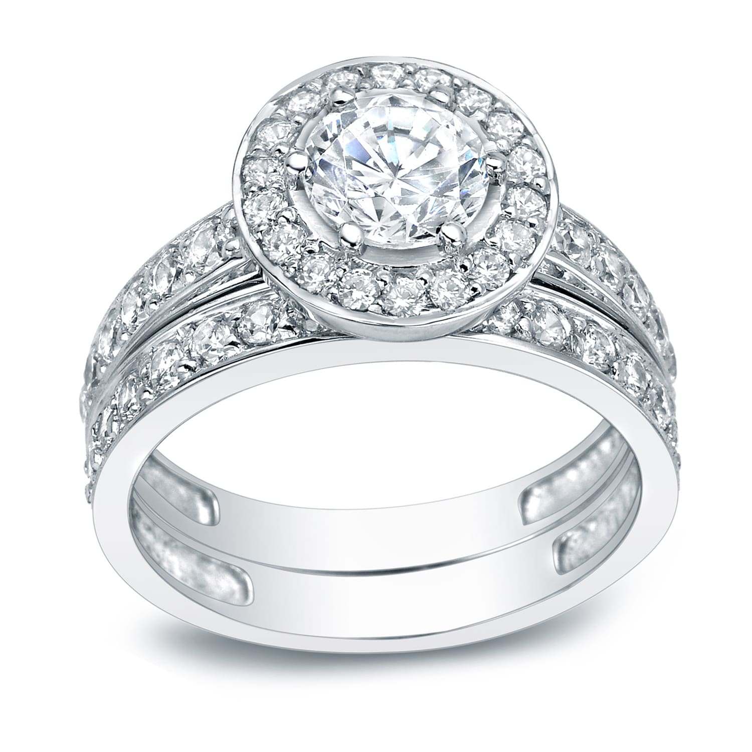 Auriya Platinum 2 1/4 carat TW Round Halo Natural Diamond Engagement Ring Set (H-I, SI1-SI2)