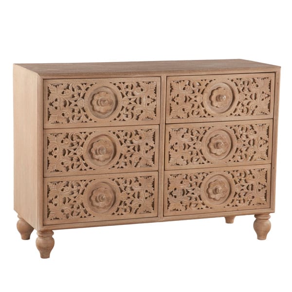 Shop Haveli Hand Carved Mango Wood 6 Drawer Dresser Overstock