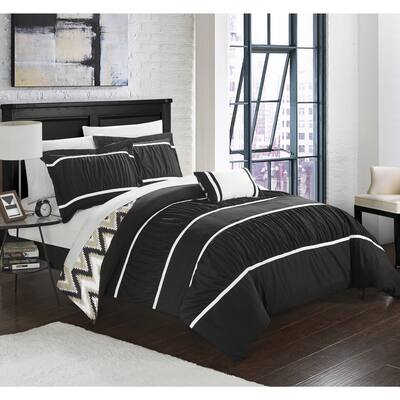 Chic Home 8-Piece Brooks Bed-In-A-Bag Black Comforter Set