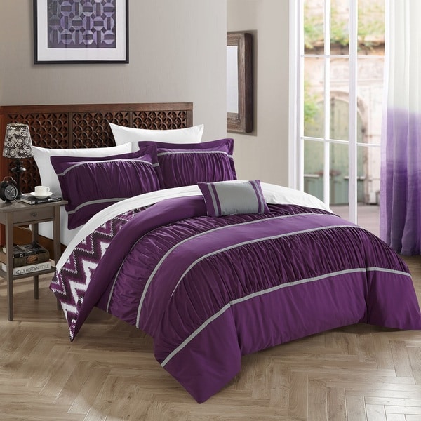 Shop Chic Home 8-Piece Brooks Bed-In-A-Bag Purple Comforter Set - Free ...
