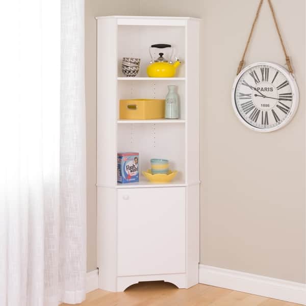 slide 2 of 7, Prepac Elite Winslow White Tall 1-Door Corner Storage Cabinet