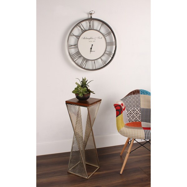Elita Brown/Silver Walnut Wood and Metal Pedestal End Table