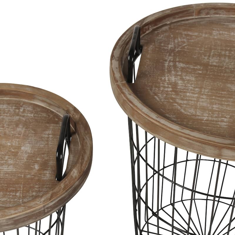 Carbon Loft Brown Metal/ Wood Tray Nesting Accent Tables