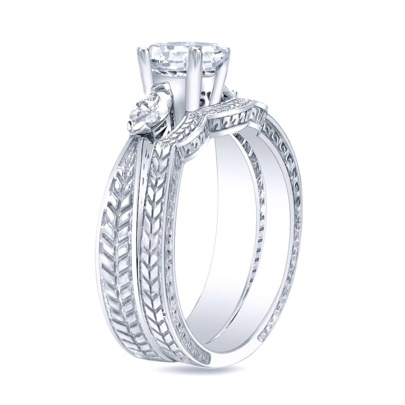 Auriya Platinum 4/5ct TDW Certified Vintage Inspired 3 Stone Diamond Engagement Ring Set