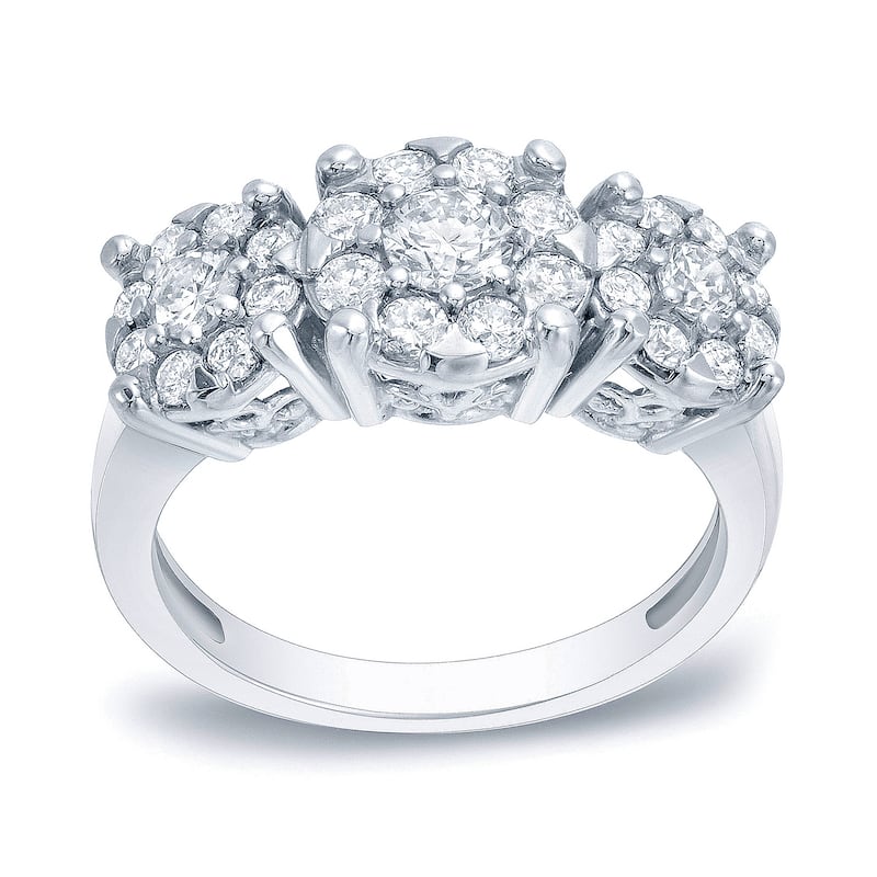 Auriya Platinum 1ct TDW 3-Stone Diamond Halo Engagement Ring