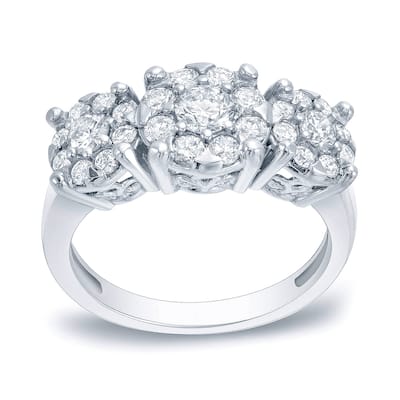 Auriya Platinum 1ct TDW 3-Stone Diamond Halo Engagement Ring