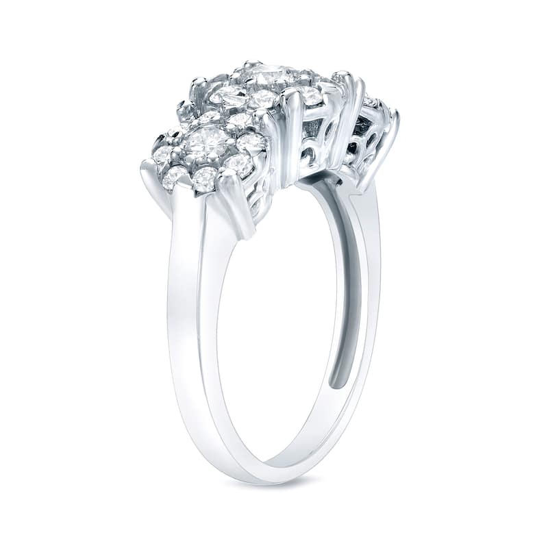 Auriya Platinum 1ct TDW 3-Stone Diamond Halo Engagement Ring