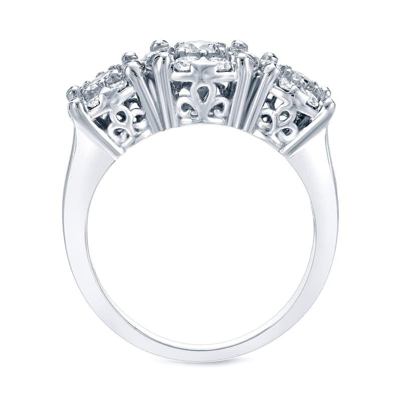 Auriya Platinum 1ct TDW 3-Stone Diamond Halo Engagement Ring