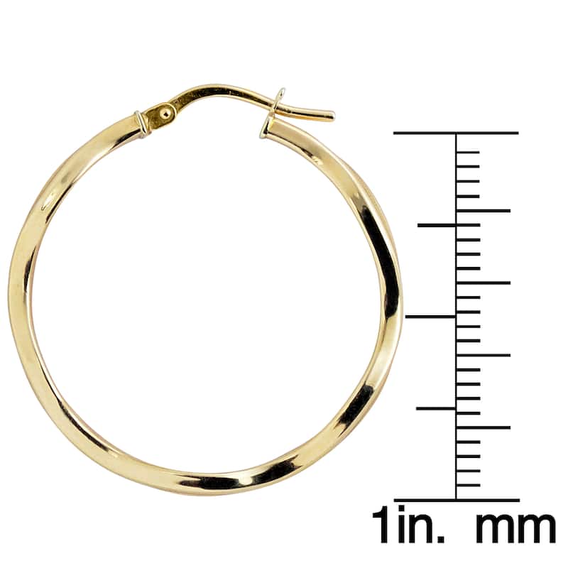 Fremada Italian 14k Yellow Gold 3x25-mm High Polish and Satin Finish Wave Hoop Earrings