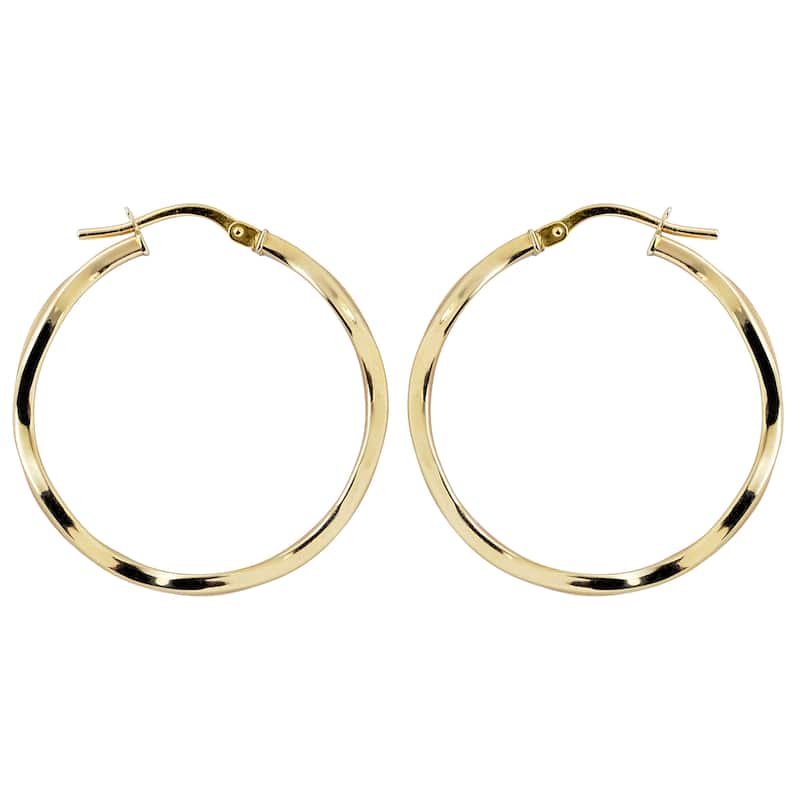 Fremada Italian 14k Yellow Gold 3x25-mm High Polish and Satin Finish Wave Hoop Earrings
