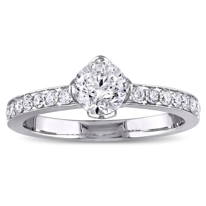 Miadora Signature Collection 1ct TDW Diamond Floral-Style Engagement Ring in 14k White Gold - 5.5