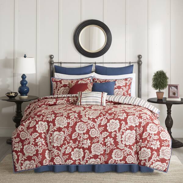 Madison Park Georgia Red Cotton Twill Reversible 9 Piece Comforter Set On Sale Overstock 21167147