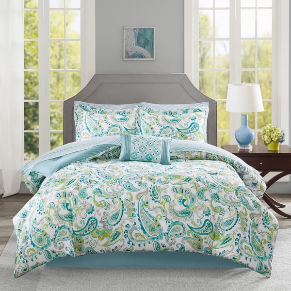 madison park essentials claremont reversible bed in a bag set aqua