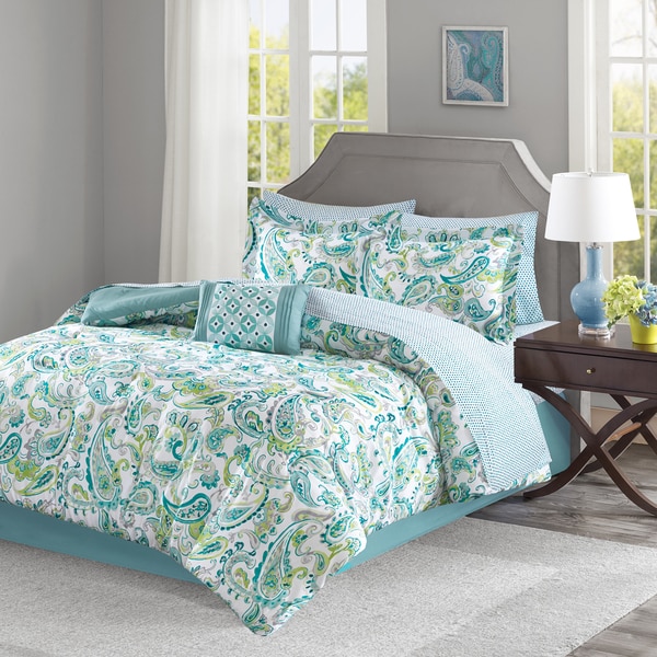 madison park essentials claremont reversible bed in a bag set aqua