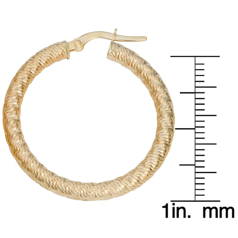 Fremada Italian 14k Yellow Gold 3x25-mm Diamond-cut Hoop Earrings