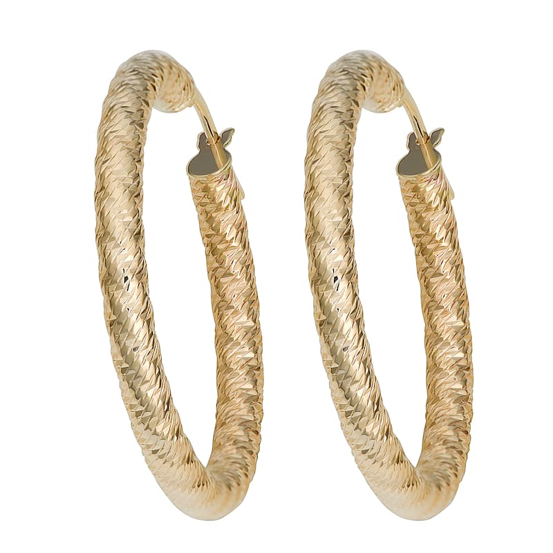 Fremada Italian 14k Yellow Gold 3x25-mm Diamond-cut Hoop Earrings