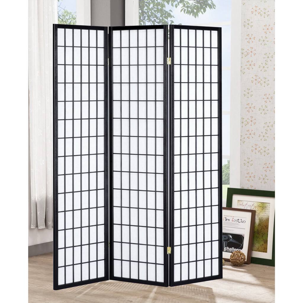 LYKE Home Black Wood Tri-fold Room Divider