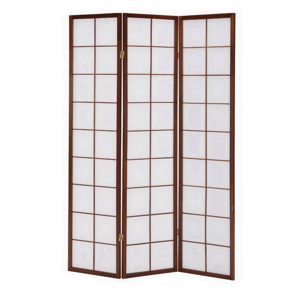 LYKE Home Brown/ Off-white Wood Tri-fold Room Divider