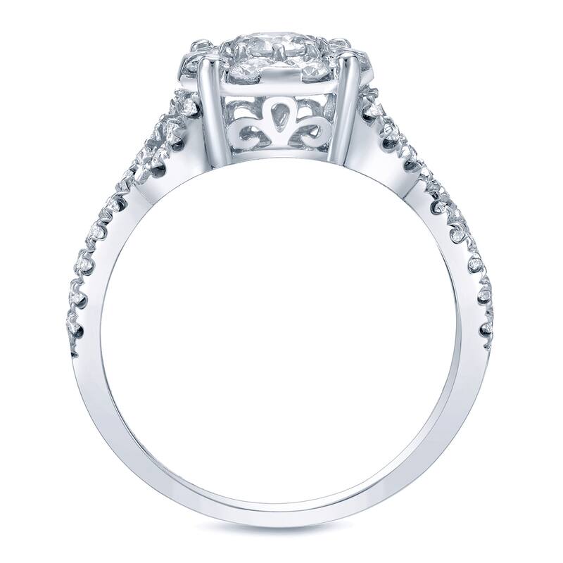 Auriya Platinum 1ct TDW Twisted Diamond Halo Engagement Ring Bridal Set