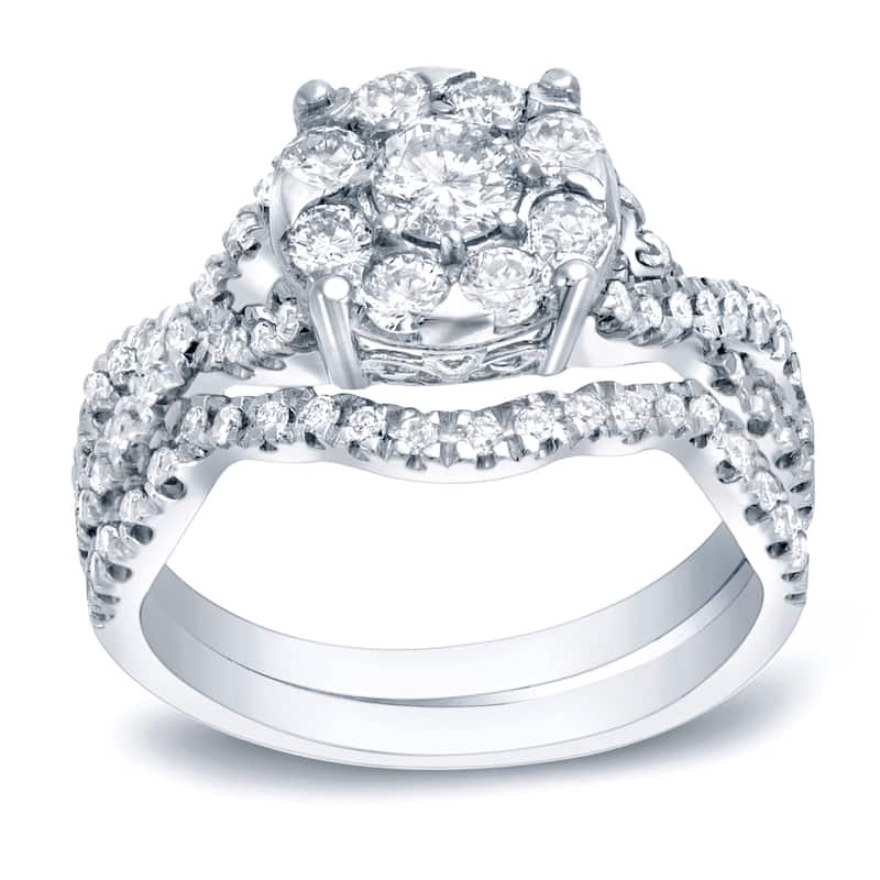 Auriya Platinum 1ct TDW Twisted Diamond Halo Engagement Ring Bridal Set