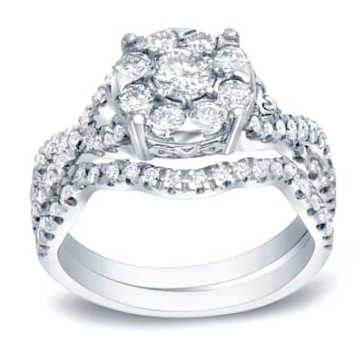 Auriya Platinum 1ct TDW Twisted Diamond Halo Engagement Ring Bridal Set