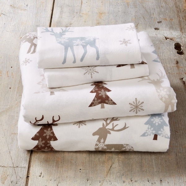 Blue Winter Cabin Woods Deer Flannel Pillow Cases Home Living