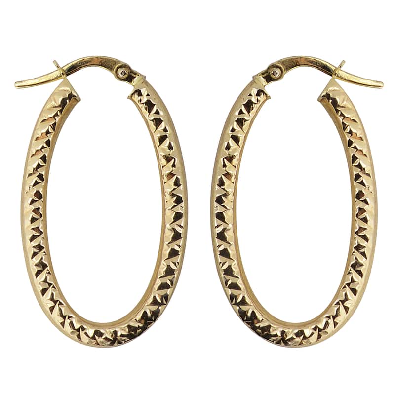 Fremada Italian 14k Yellow Gold Satin and Diamond-cut Bold Oval Hoop Earrings