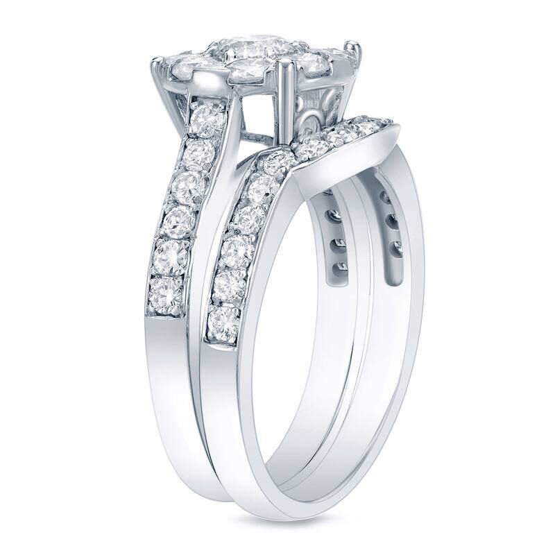 Auriya Platinum 1 3/5ctw Halo Diamond Engagement Ring Set
