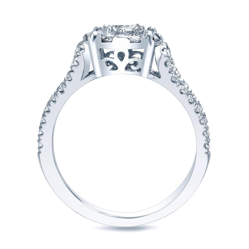 Auriya Modern 1 carat TW Round Halo Diamond Engagement Ring Set Platinum Gold
