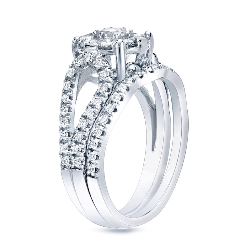 Auriya Modern 1 carat TW Round Halo Diamond Engagement Ring Set Platinum Gold