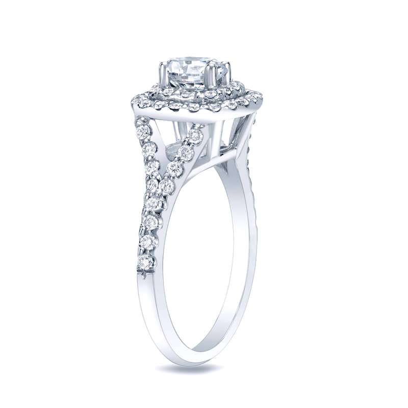 Auriya Platinum 1 1/4ct TDW Cushion-cut Diamond Halo Engagement Ring
