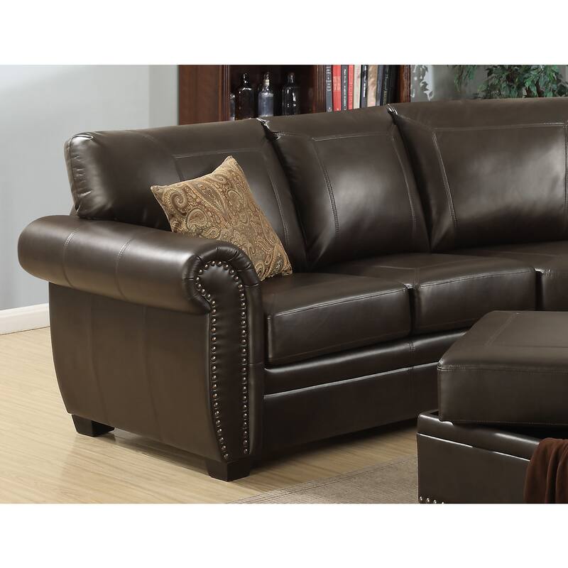 AC Pacific Louis 3-piece Brown Living Room Sectional with Ottoman
