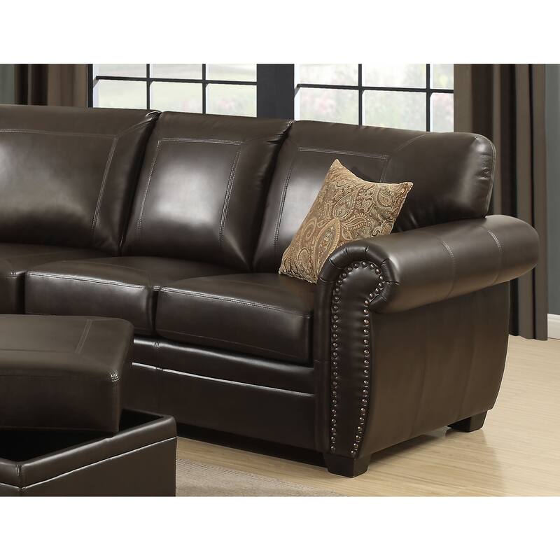 AC Pacific Louis 3-piece Brown Living Room Sectional with Ottoman