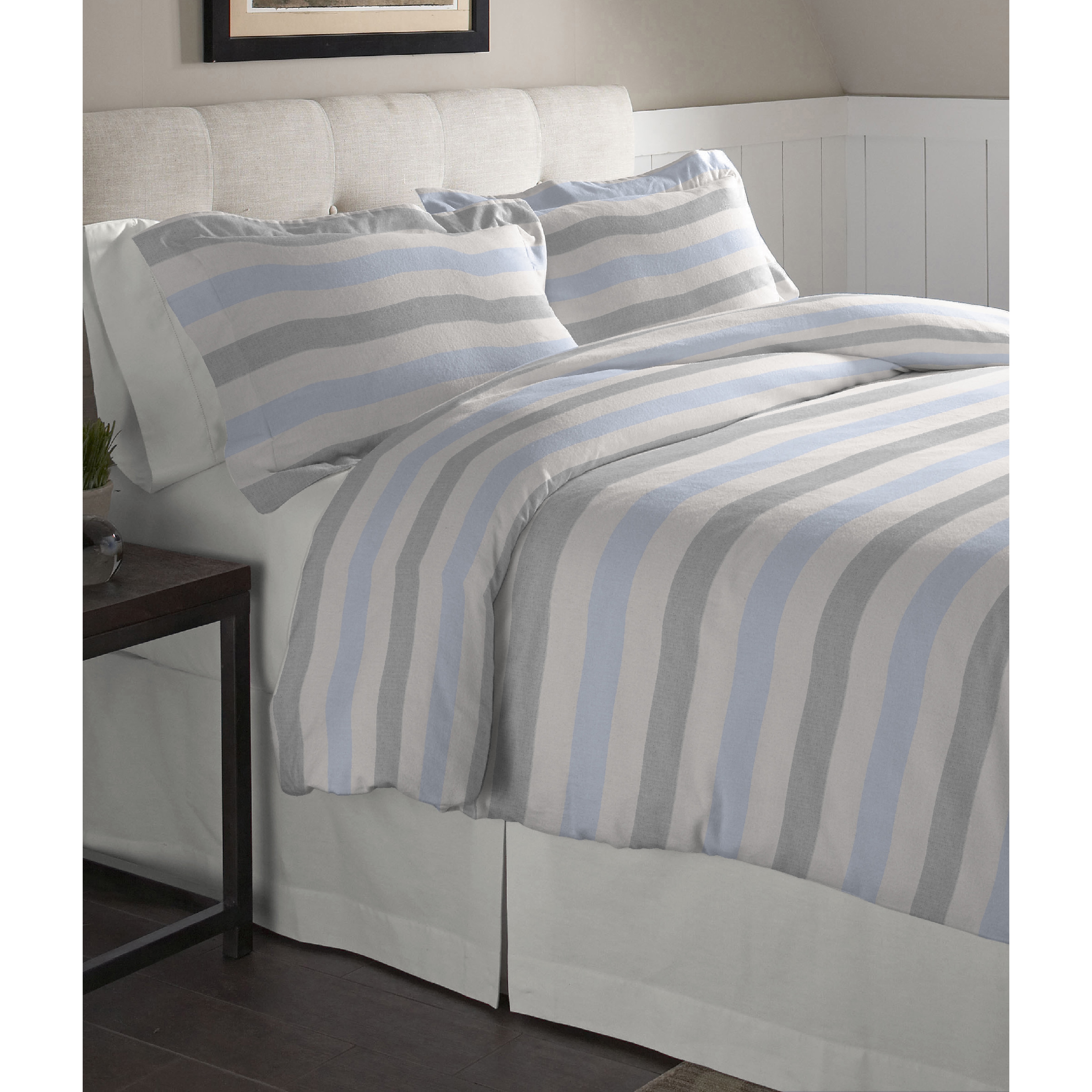 Pointehaven Savannah Stripe Cotton Flannel Oversized Duvet 3 Piece Set