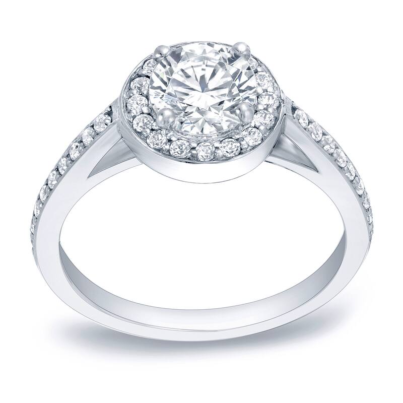 Auriya 1ctw Round Halo Diamond Engagement Ring Platinum Certified