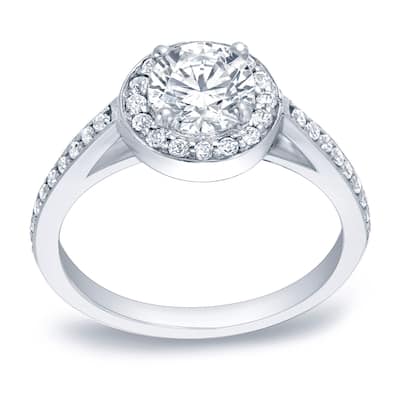 Auriya 1ctw Round Halo Diamond Engagement Ring Platinum Certified