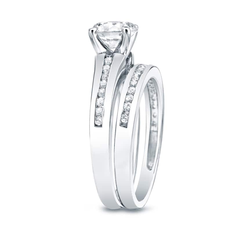 Auriya Platinum 1 1/2ctw Classic Round Diamond Engagement Ring Set Certified