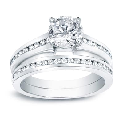 Auriya Platinum 1 1/2ctw Classic Round Diamond Engagement Ring Set Certified