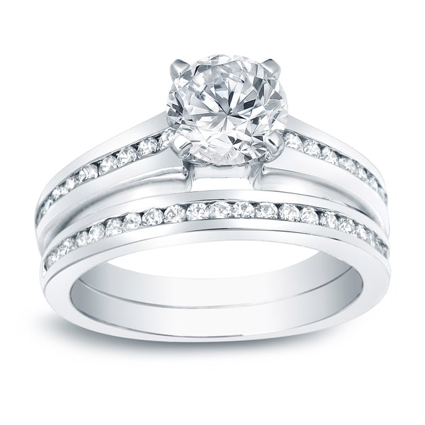 Auriya Platinum 1 1/2ctw Classic Round Diamond Engagement Ring Set Certified. Opens flyout.