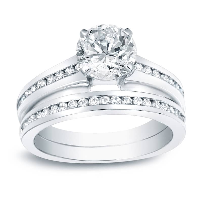 Auriya 1 1/2cttw Round Diamond Engagement Ring Set Platinum Certified