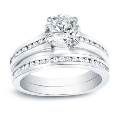 Auriya 1 1/2cttw Round Diamond Engagement Ring Set Platinum Certified