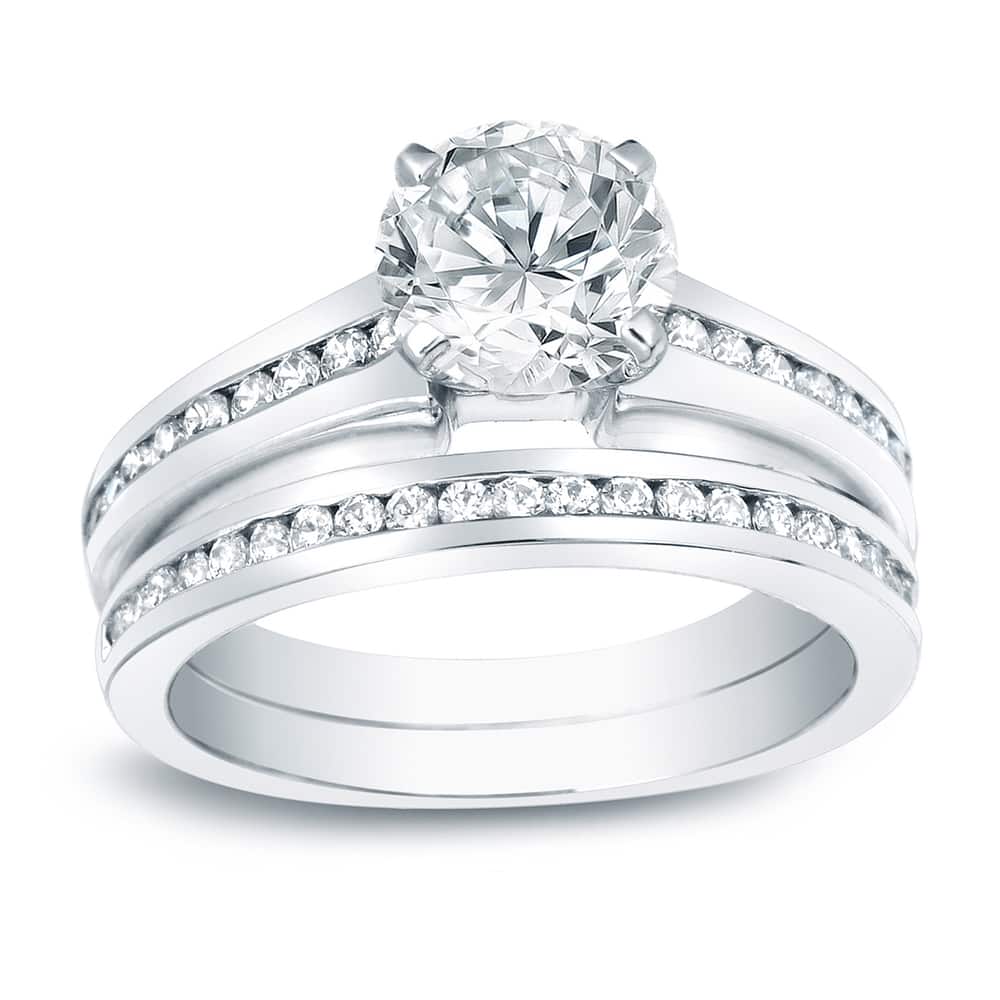 Auriya 1 1/2cttw Round Diamond Engagement Ring Set Platinum Certified