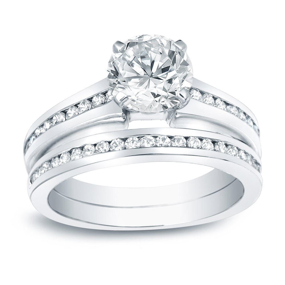 Auriya 1 1/2cttw Round Diamond Engagement Ring Set Platinum Certified