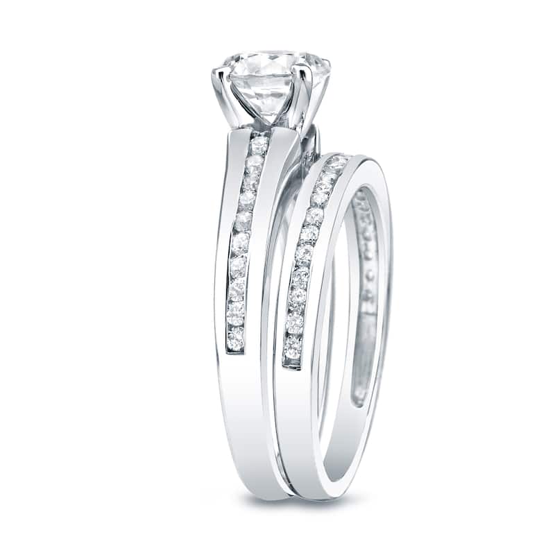 Auriya 1 1/2cttw Round Diamond Engagement Ring Set Platinum Certified