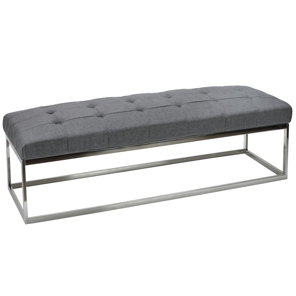 Cortesi Home Biago Frey Linen Tufted Bench with Metal Base