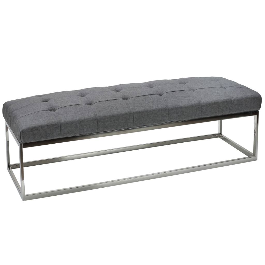 Cortesi Home Biago Frey Linen Tufted Bench with Metal Base