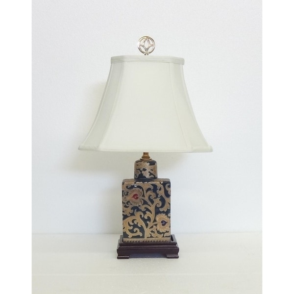 Green and Gold Scroll Flask Porcelain Table Lamp