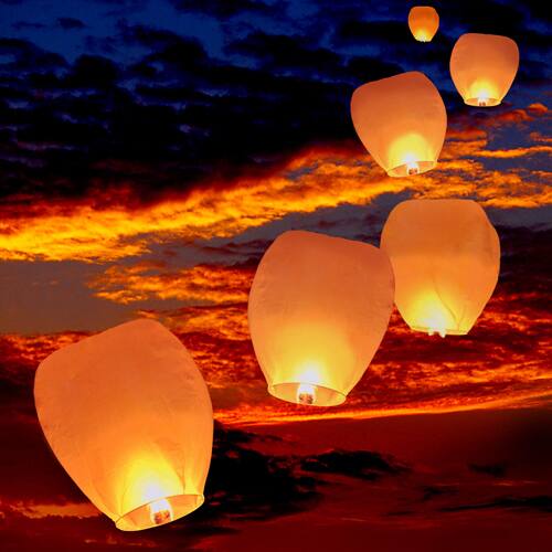 SB Sky Lantern White Chinese Paper Wishing Candle (Set of 10)