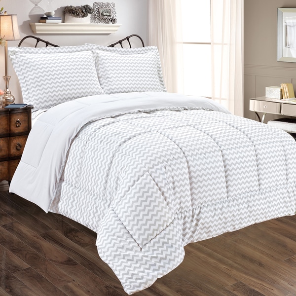 Shop Grey Chevron Reversible 3-piece Comforter Set - Free ...